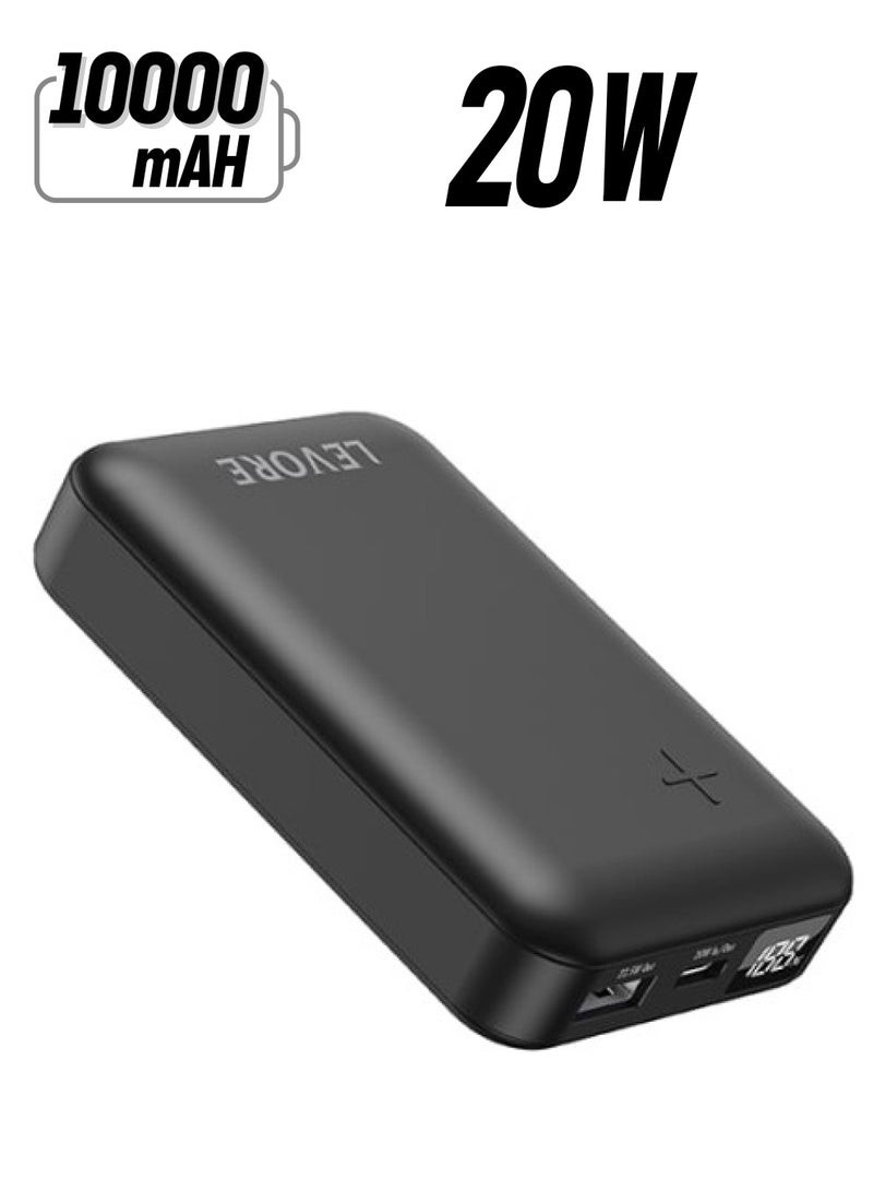 ليفور باور بانك 10000 مللي أمبير ، شحن سريع مع USB-A PD22.5W و USB-C PD20W - أسود - Image 1