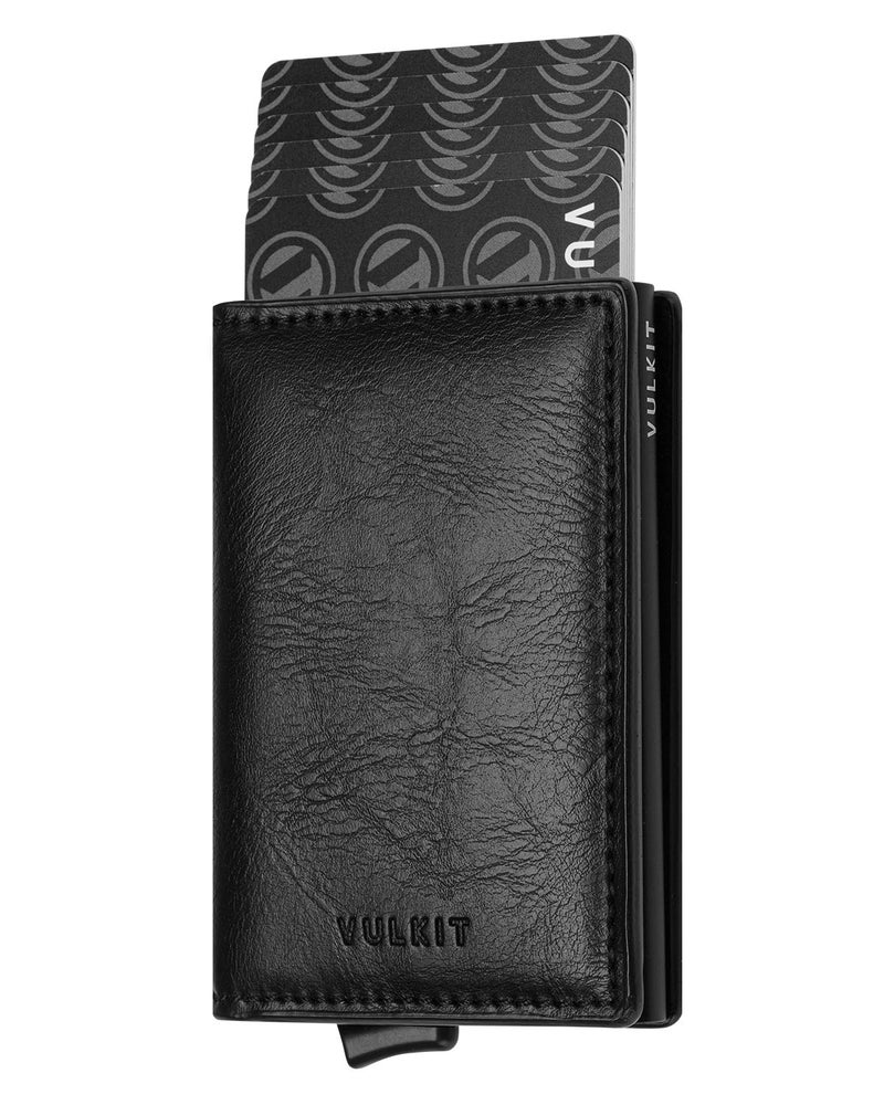VULKIT Card Holder Pop Up Slim Wallet Leather RFID Blocking Card Case Up to 8 Credit Cards Black - Image 1