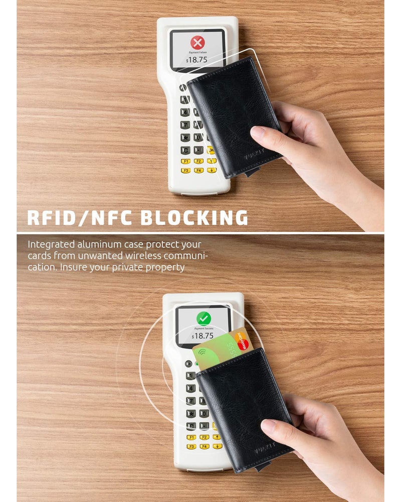 VULKIT Card Holder Pop Up Slim Wallet Leather RFID Blocking Card Case Up to 8 Credit Cards Black - Image 3