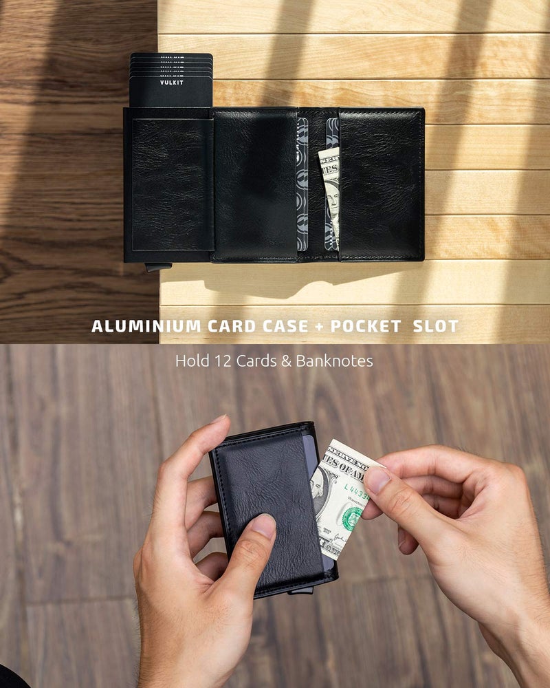 VULKIT Card Holder Pop Up Slim Wallet Leather RFID Blocking Card Case Up to 8 Credit Cards Black - Image 4