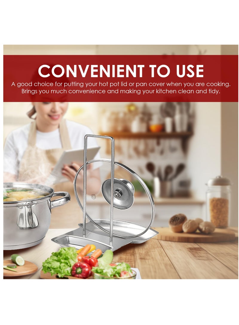 Excefore Lid and Spoon Rest, Pot Lid Holder Spoon Rest, Stainless Steel Utensils Pan Pot Cover Lid Rack Stand Organizer, Multifunctional Storage Soup Spoon Rests Rack Kitchen Decor Tool - Image 5