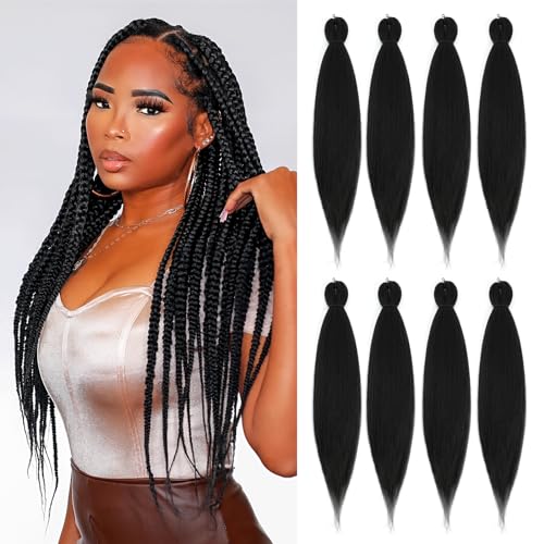DIFUNEE Pre-stretched Braiding Hair - 16 Inch 8 Packs Natural Black Short Braiding Hair For Twist or Box Braids, Yaki Texture Hot Water Setting Synthetic Braiding Hair Extensions (16 Inch, 1B-8P) - Image 1
