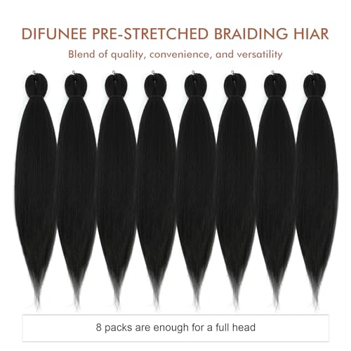 DIFUNEE Pre-stretched Braiding Hair - 16 Inch 8 Packs Natural Black Short Braiding Hair For Twist or Box Braids, Yaki Texture Hot Water Setting Synthetic Braiding Hair Extensions (16 Inch, 1B-8P) - Image 5