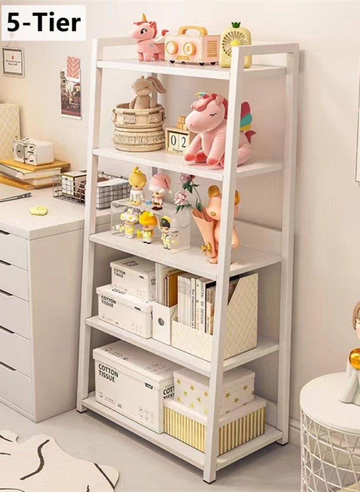 Kutis 5-Tier Simple Bookshelf Bookcase Living Room Storage Rack Steel/MDF White 60x30x120 cm - Image 1