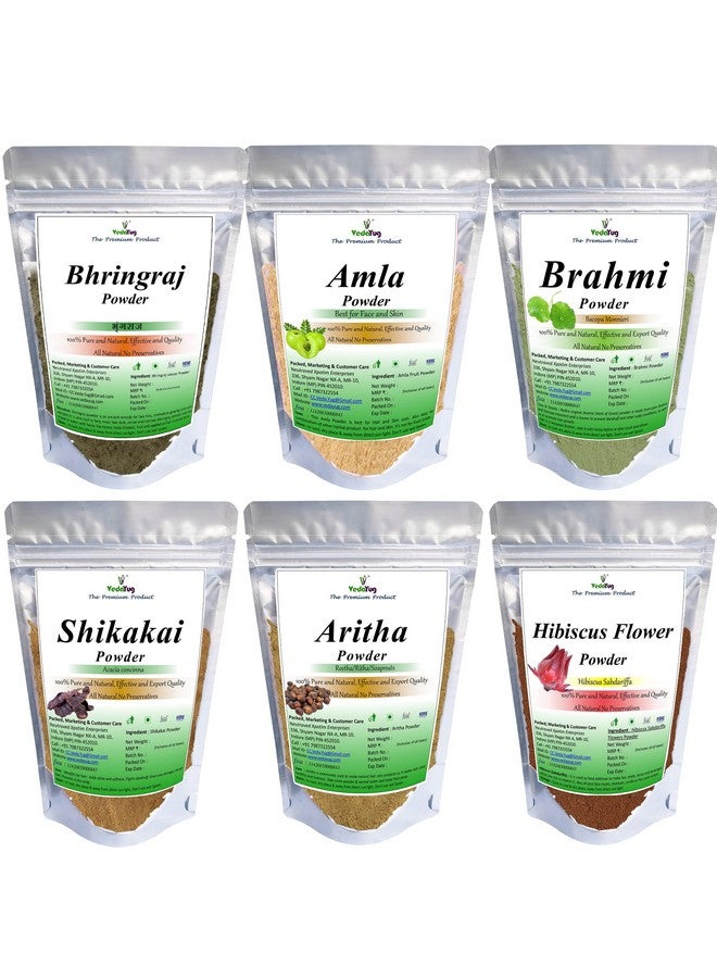 VY VedaYug Amla, Reetha, Shikakai, Bhringraj, Hibiscus & Brahmi Powder | Combo Powder Pack For Hair Care & Mask | Cleansing & Hair Conditioning (Pack Of 6, 100G Each Total 600G) - Image 1