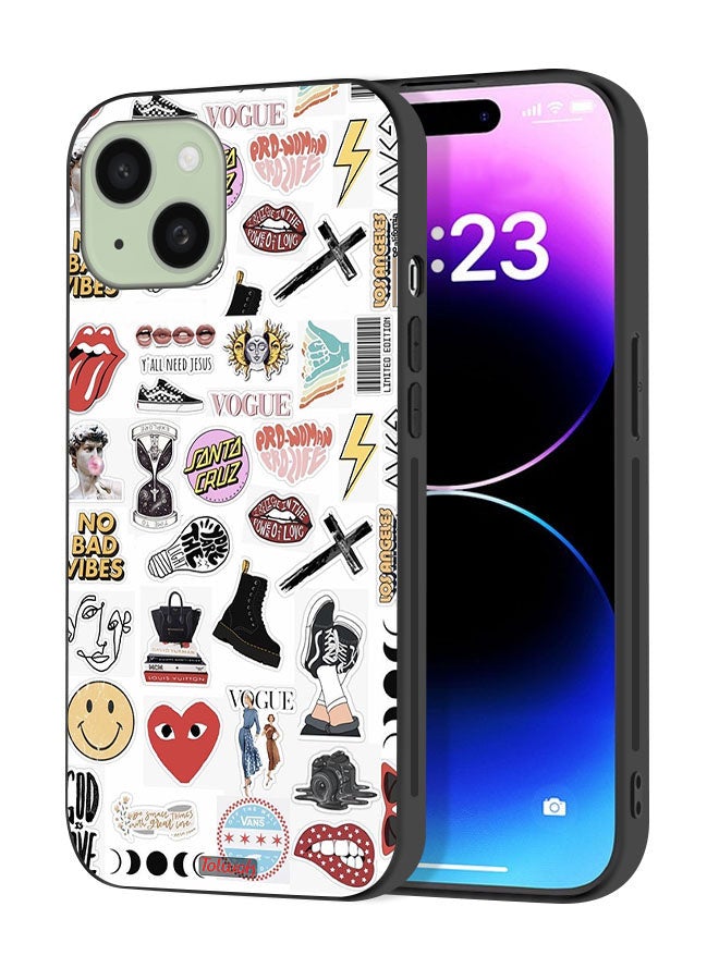 Tolwak Apple iPhone 15 Plus Protective Case Cover No Bad Vibes Stickers - Image 1