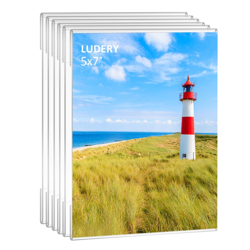 Ludery 5x7 إطار صورة أكريليك مجموعة من 6 إطار صورة واضح عرض 5 × 7 صور مثبتة على الحائط - Image 1