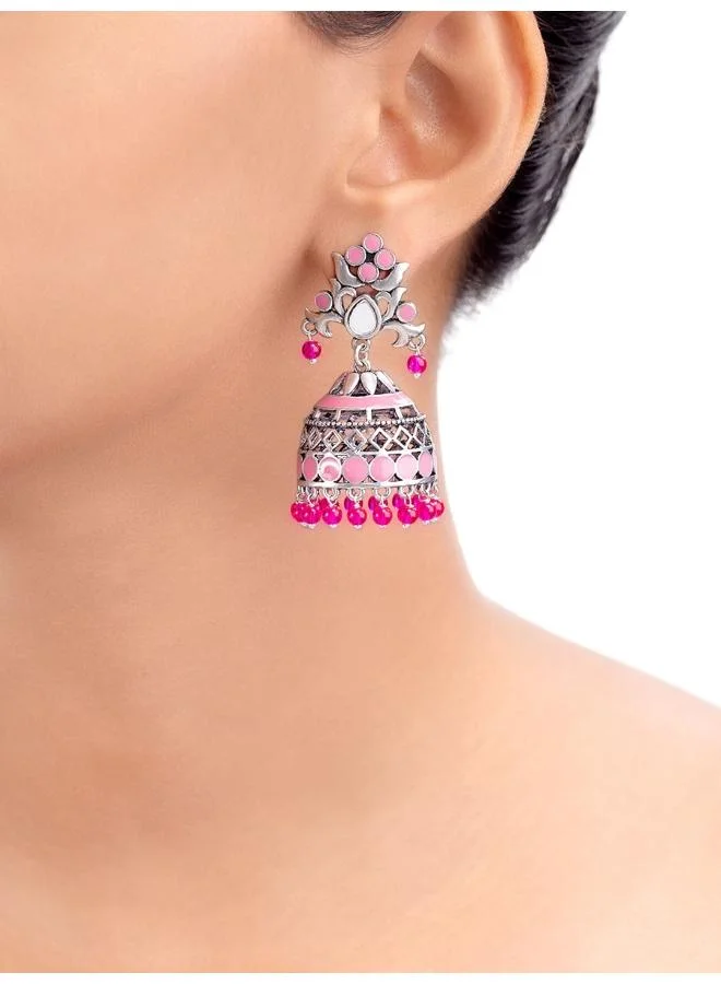 VOYLLA Rangabati Pink Embellisheds Jhumka Earrings