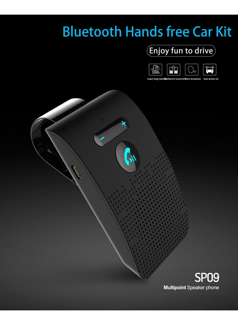 طقم بلوتوث للسيارة حر اليدين مع مكبر صوت، إعلان صوتي للمكالمات، دعم ملاحة GPS، ميكروفون عالي الدقة مع إلغاء الضوضاء DSP، تشغيل تلقائي، زر واحد للرد، بطارية طويلة العمر - Image 2