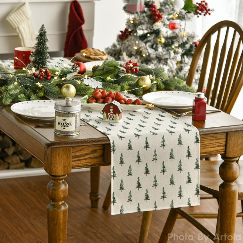 Artoid Mode Beige Xmas Tree Christmas Table Runner  Seasonal Winter Kitchen Dining Table Decoration for Home Party Decor 13x48 Inch - Image 2