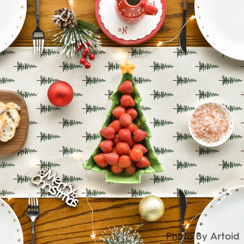 Artoid Mode Beige Xmas Tree Christmas Table Runner  Seasonal Winter Kitchen Dining Table Decoration for Home Party Decor 13x48 Inch - Image 4