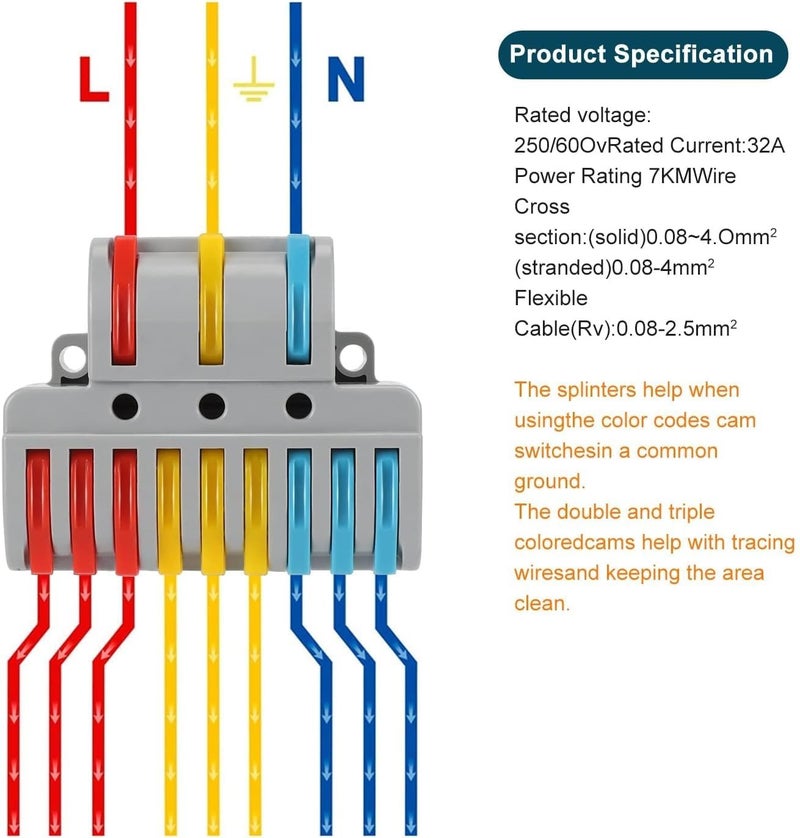 ZIVIK 3 in 9 Out Quick Wire Connector, 1Pcs Push-in Releasable Cable Conductor, Secure & Removable Electrical Connector, Fast Terminal Block Distribution Wire Jointer Cable Conductor Clamp - Image 4