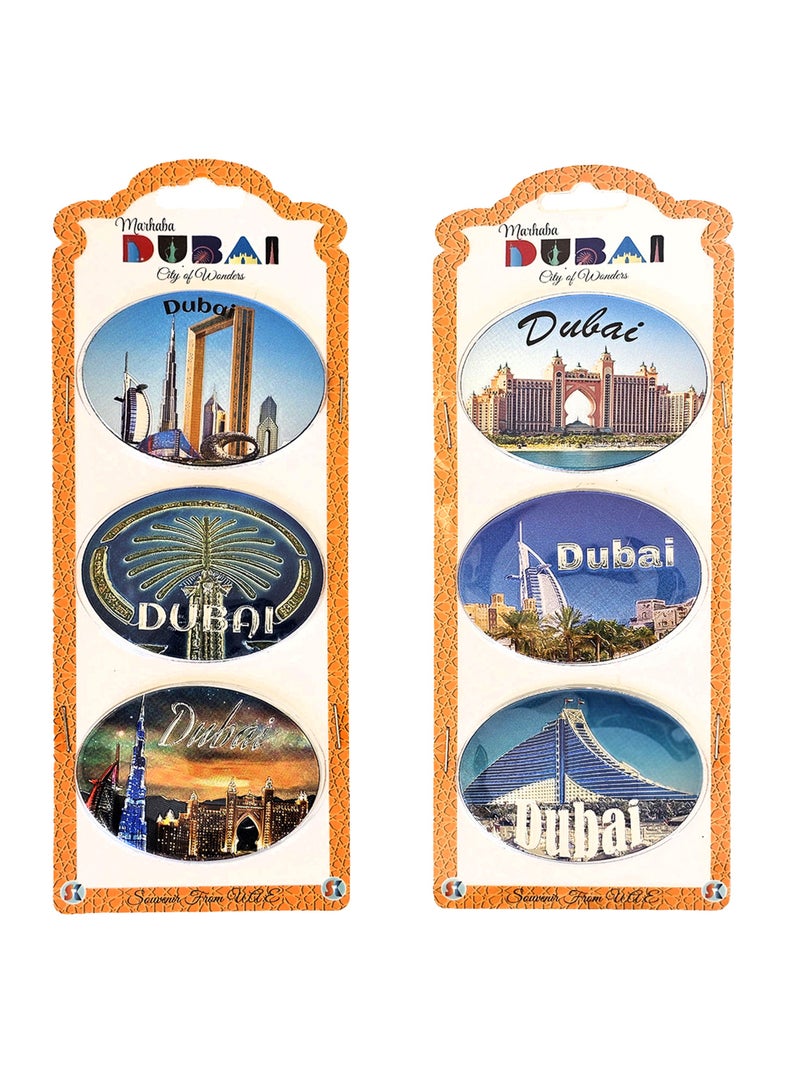 سوق الهدايا التذكارية [٦ قطع] مغناطيس ثلاجة بيضاوي الشكل من رقائق معدنية، تذكارات، هدية للمسافرين، أفق دبي الشهير ٦٠ × ٤٨ مم، تصميم فاخر ٠٢ - Image 1