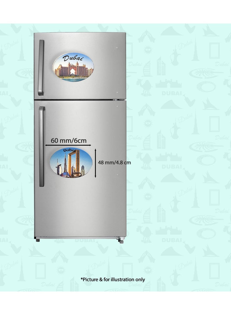 سوق الهدايا التذكارية [٦ قطع] مغناطيس ثلاجة بيضاوي الشكل من رقائق معدنية، تذكارات، هدية للمسافرين، أفق دبي الشهير ٦٠ × ٤٨ مم، تصميم فاخر ٠٢ - Image 3