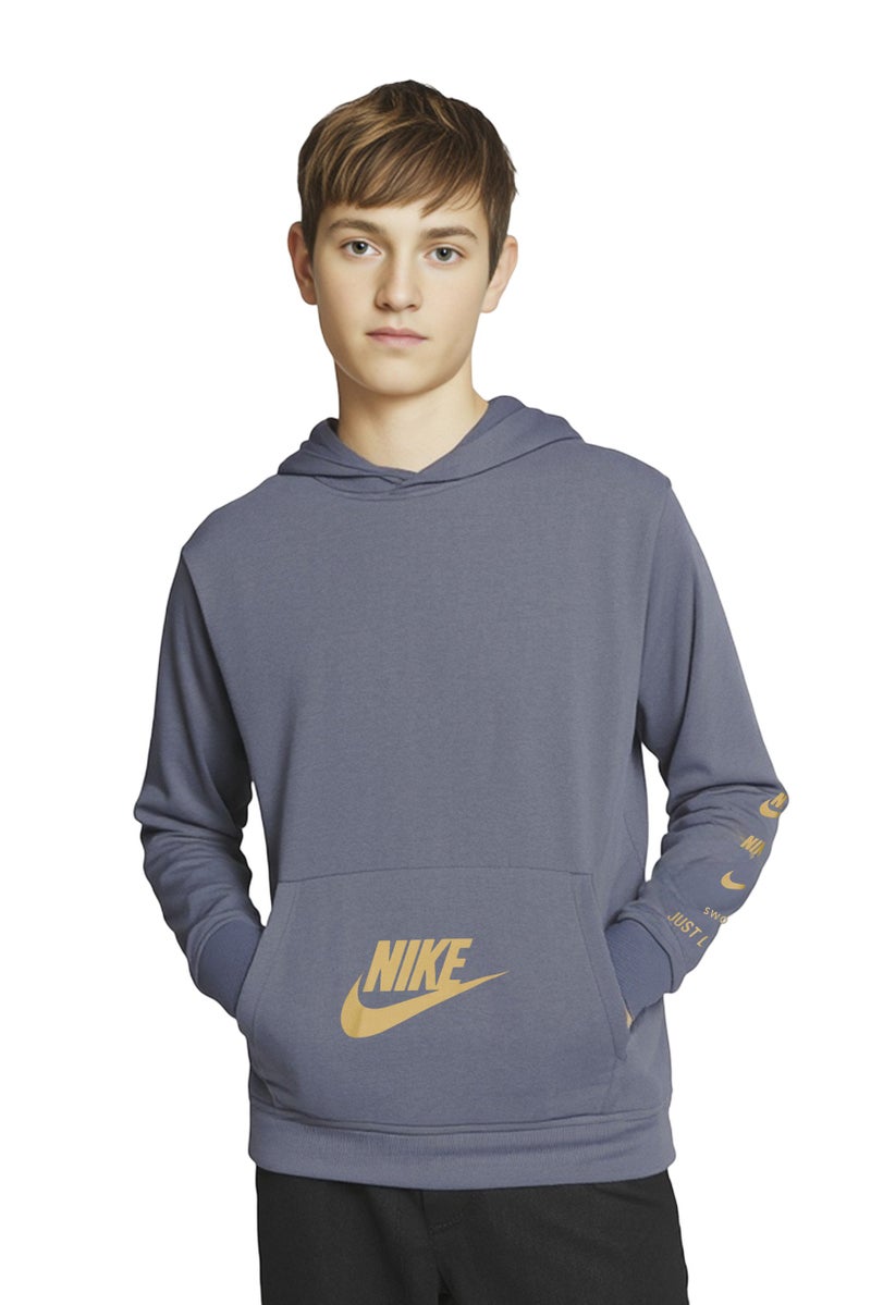 Nike Kids Boy Pullover Fleece Hoodie, Steel Grey - Image 1