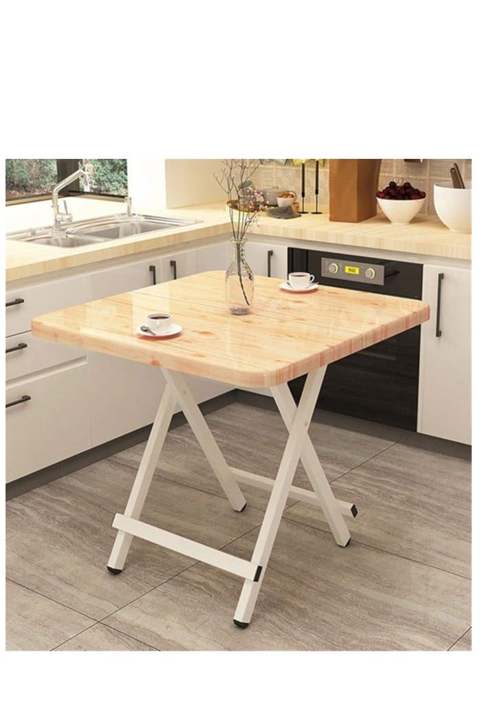 Generic Foldable Table, Portable Camping Table Wooden Square Desk Simple Design, Multifunctional Folding Table Lunch Table, Space Saving Stable and Durable, for Camping Dining Garden Picnic Coffee (Beige 60*60cm)  - Image 1
