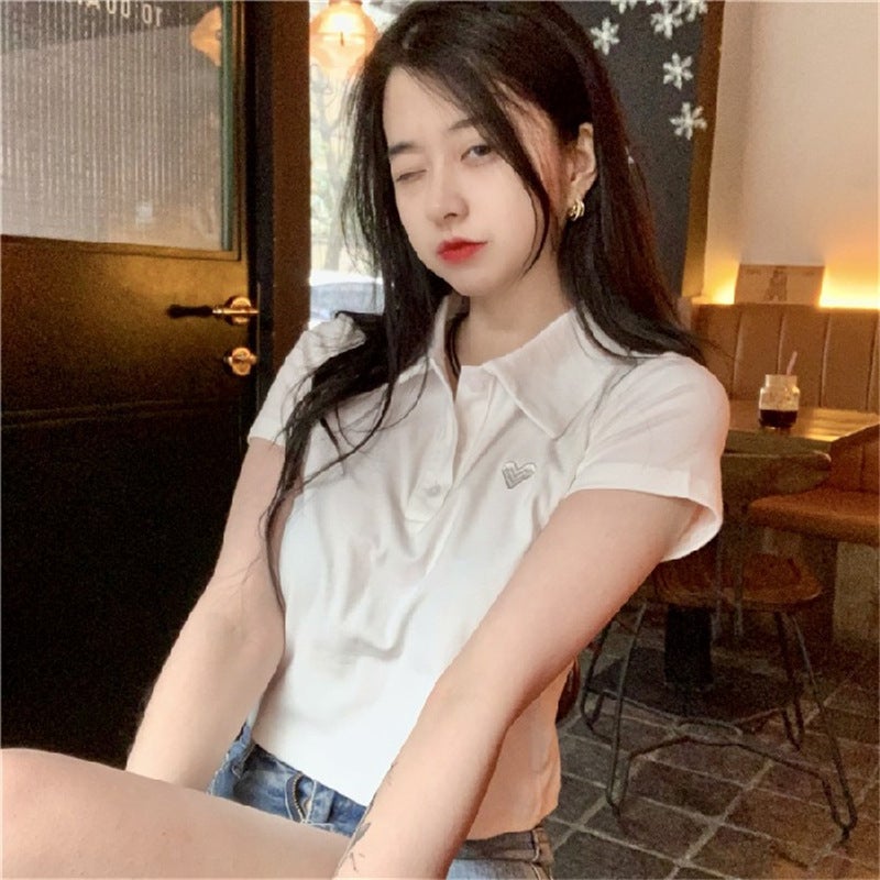 Sweetheart Off-Shoulder Polo Shirt, 2024 Summer Crop Top Tee for Women Rose Red  - Image 2