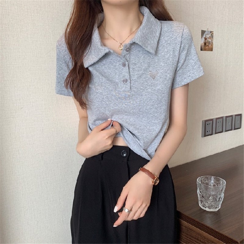 Sweetheart Off-Shoulder Polo Shirt, 2024 Summer Crop Top Tee for Women Rose Red  - Image 4