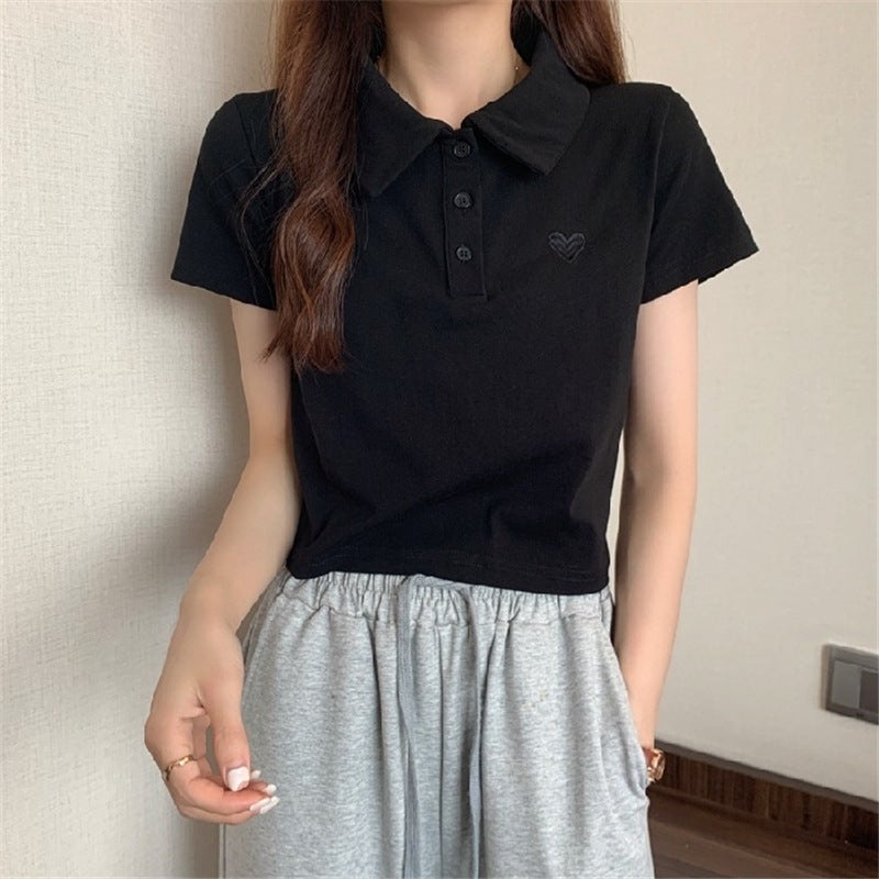 Sweetheart Off-Shoulder Polo Shirt, 2024 Summer Crop Top Tee for Women Rose Red  - Image 5