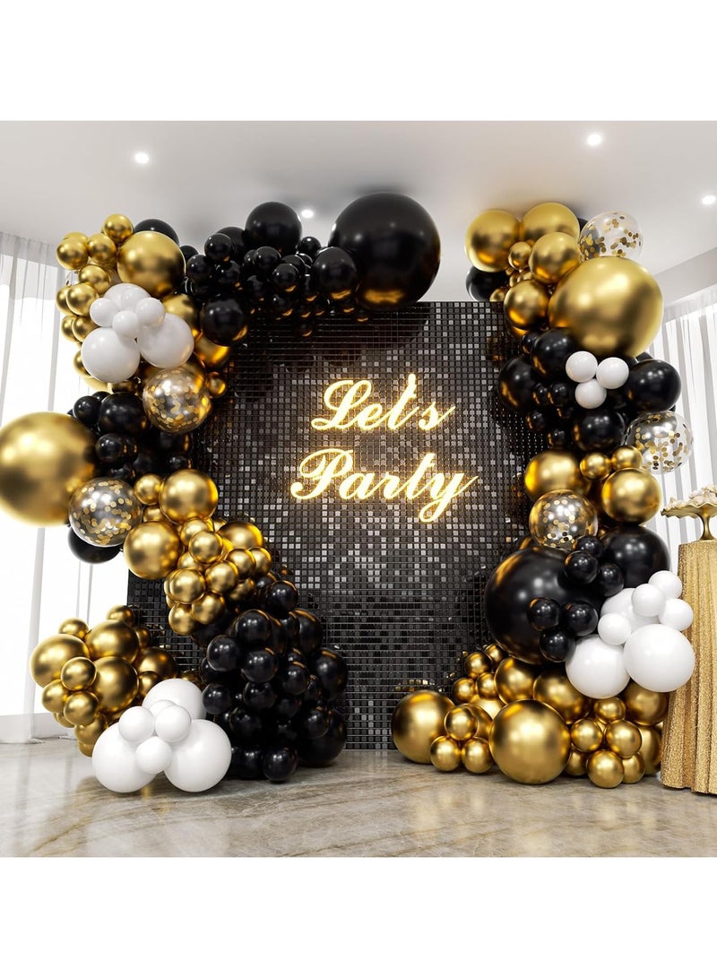 Black Gold Balloon Arch Kit,132 Black and Gold Balloon Arch Garland Kit with Black Gold White Balloons Garland for Men Boy Birthday Party Decoration,Graduation,Wedding,New Year,Anniversary,Retirement - Image 1