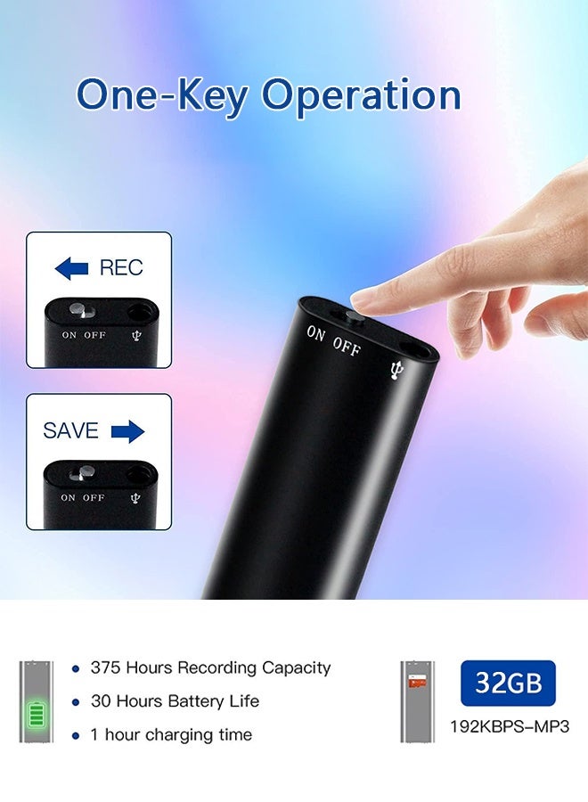 مسجل صوت MP3 بسعة 32 جيجابايت مع تسجيل مستمر حتى 100 ساعة، مزود بمنفذ USB للاستخدام اليومي والسفر والعمل والتعليم - Image 2