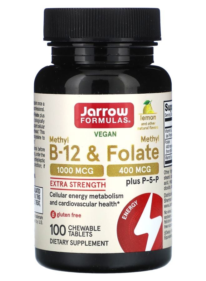 jarrow formulas Vegan Methyl B-12 & Methyl Folate Extra Strength Lemon 100 Chewable Tablets