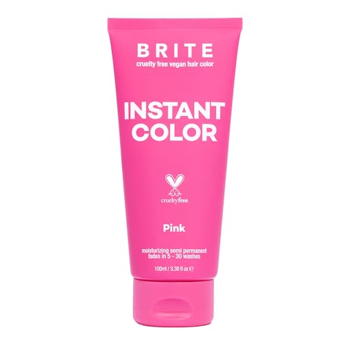 BRITE Vegan Instant Color - Semi-Permanent Hair Color, Nourishing Formula Lasts 5-30 Washes - Perfect for Pre-Lightened & Blonde Hair - Temporary Dye for Women & Men (Pink, 3.38 Fl Oz) - Image 1