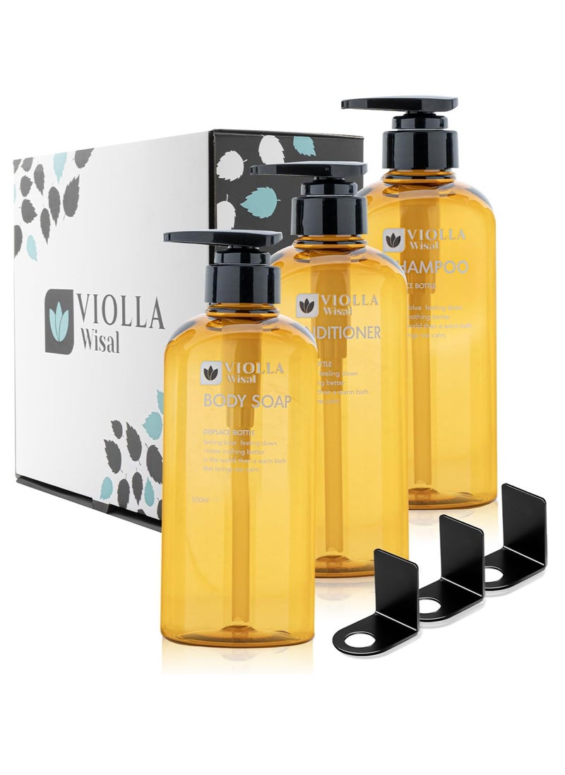 VIOLLA 500-ML Plastic Dispenser Shampoo, Soap Dispenser Bottles with Labels for Bathroom Kitchen (Shampoo, Shower Gel, Wash) Refillable with (3pcs) No Drilling Wall Mount Holders (Yellow) - pzsku/Z139FB25EE3BFDD224559Z/45/_/1720878391/c66be8be-3314-4172-9164-3ca5a1c6e639