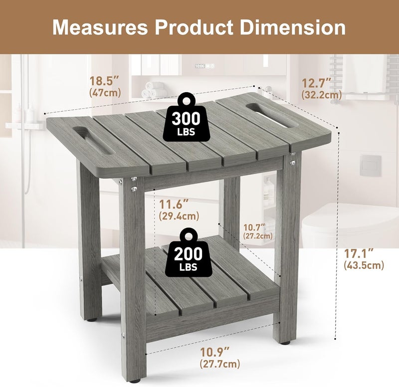 oridom HIPS Shower Benches for Inside Shower, Shower Stool with Space-Efficient Storage Shelf, Waterproof Shower Chair Seat for Spa Bathroom(Light Gray) - Image 2