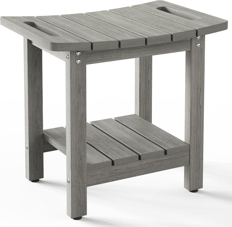 oridom HIPS Shower Benches for Inside Shower, Shower Stool with Space-Efficient Storage Shelf, Waterproof Shower Chair Seat for Spa Bathroom(Light Gray) - Image 1