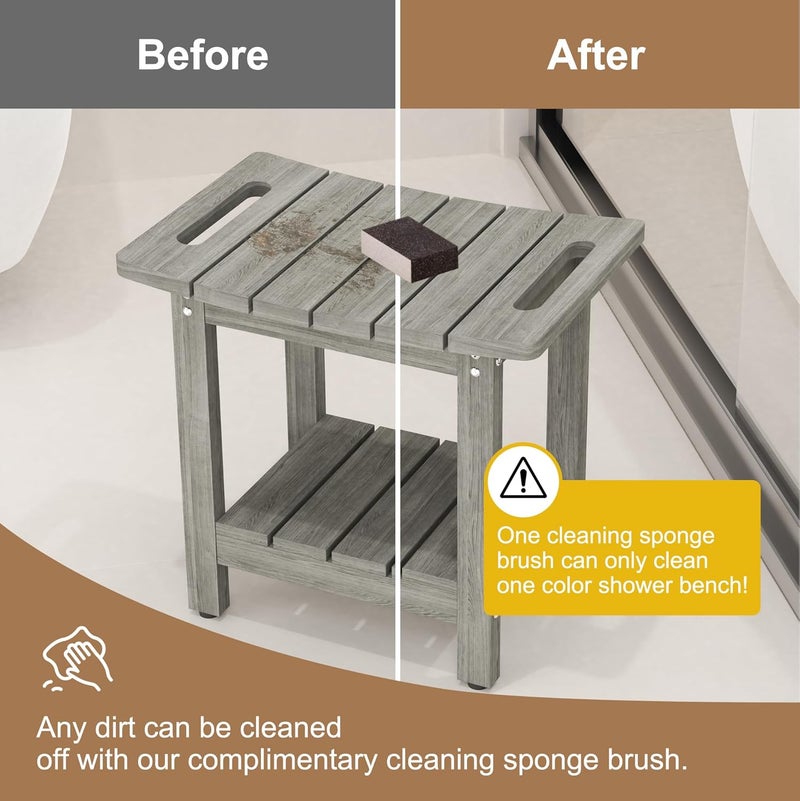 oridom HIPS Shower Benches for Inside Shower, Shower Stool with Space-Efficient Storage Shelf, Waterproof Shower Chair Seat for Spa Bathroom(Light Gray) - Image 4
