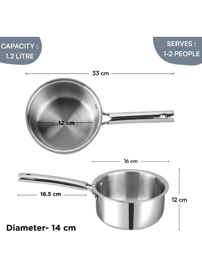 Kraft- follow your imagination Futuretec Triply Stainless Steel Cookware Saucepan With Lid - 1.2 Litre, 14 Cm / 2.5Mm Thick/Tea, Chai, Milk Pan For Boiling/Induction Base - Image 3