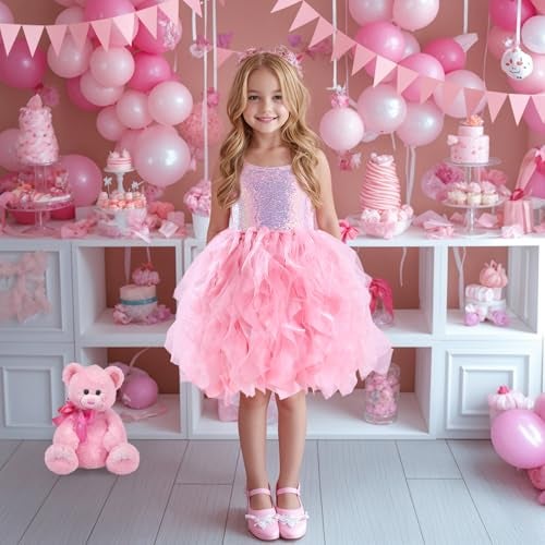Suppromo Pink Tutu Dress for Girls Sparkly Sequin Tulle Fairy Princess Birthday Party Dresses for Little Girls Kids Prom Sneaker Ball Gown Dance Pageant Graduation Christmas Outfit 5-6T - Image 3