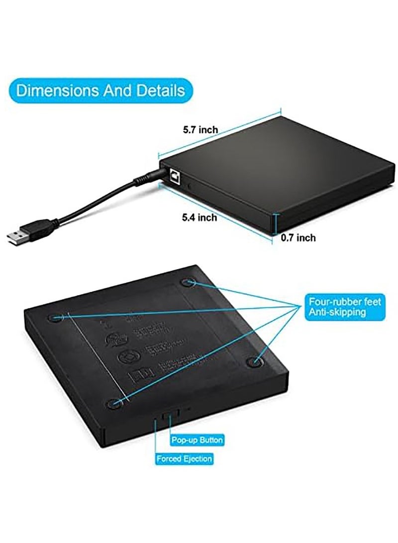 External CD DVD Drive, USB 2.0 Slim Protable External CD-RW Drive DVD-RW Burner Writer Player for Laptop Notebook PC Desktop Computer, Black - Image 5
