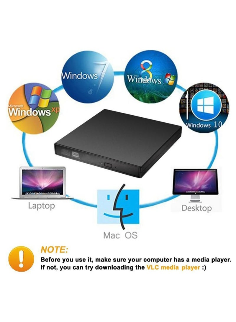 External CD DVD Drive, USB 2.0 Slim Protable External CD-RW Drive DVD-RW Burner Writer Player for Laptop Notebook PC Desktop Computer, Black - Image 2