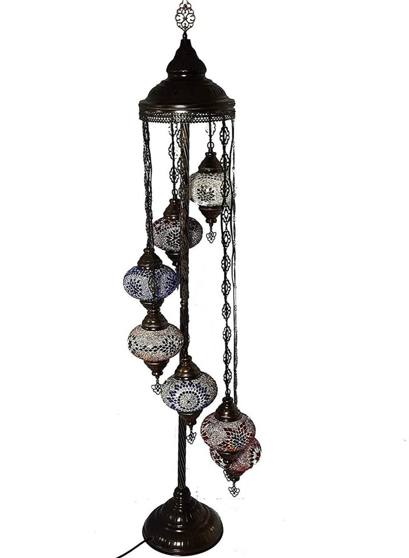 Quick Cart Unique Turkish Ottoman Style Glass Lamp With 7 Globe Floor Stand Light | Antique Lantern Perfect for House warming, Birthday & Anniversery Party Gift | Perfect For Office & Hotel 