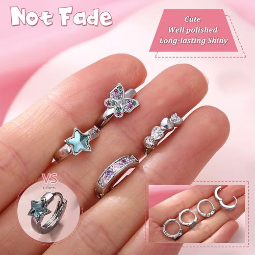 YADOCA Hypoallergenic Earrings For Girls Women Cute Kids Toddler Earrings Small Huggie Hoop Earrings CZ Butterfly Star Sleeper Cartilage Earrings Hoop Set 10mm - Image 3