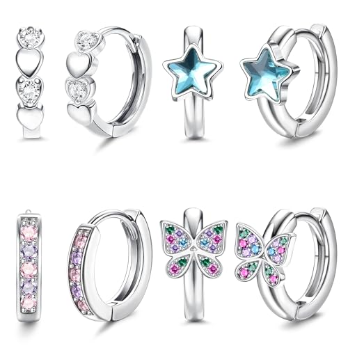 YADOCA Hypoallergenic Earrings For Girls Women Cute Kids Toddler Earrings Small Huggie Hoop Earrings CZ Butterfly Star Sleeper Cartilage Earrings Hoop Set 10mm - Image 1