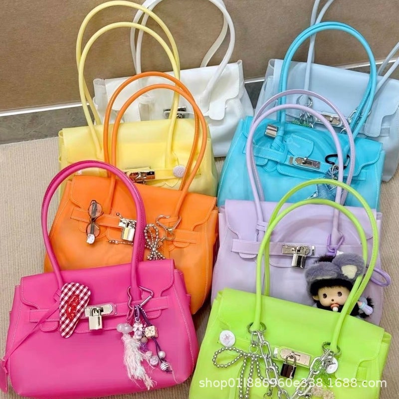 Jellyfirkin Korean-Style Jelly Bag Women's Fashion Lock Clasp Platinum Bag Small Shoulder Bag - Image 2