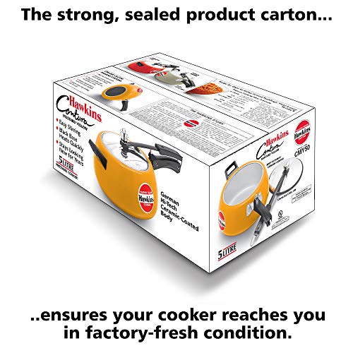 Hawkins Ceramic- Coated Contura 5L Mustard Yellow Aluminium Inner Lid Pressure Cooker - Image 4