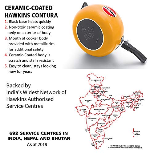 Hawkins Ceramic- Coated Contura 5L Mustard Yellow Aluminium Inner Lid Pressure Cooker - Image 3