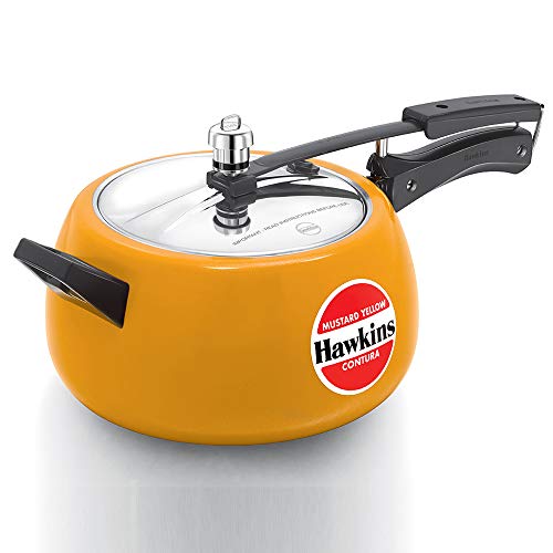 Hawkins Ceramic- Coated Contura 5L Mustard Yellow Aluminium Inner Lid Pressure Cooker - Image 1