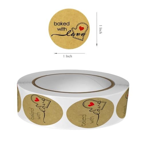 CHIMNE 1000PCS Hand Made with Love Stickers,1 Inch Small Round Brown Thank You Red Heart Baking Stickers Label Bakery for Baked Goods Packaging Jam, Jelly Jar Canning Bottle,Cookie Bag (Brown Baked) 1 - Image 2