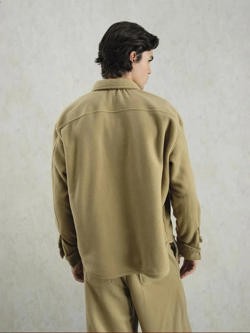 Giesto Tan Natural GIESTO Plush Oversized Snap-Button Shirt for Men | Best Price UAE