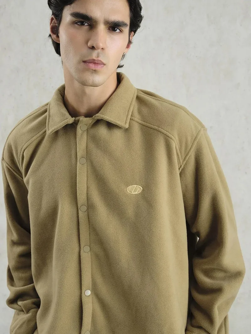 Giesto Tan Natural GIESTO Plush Oversized Snap-Button Shirt for Men | Best Price UAE