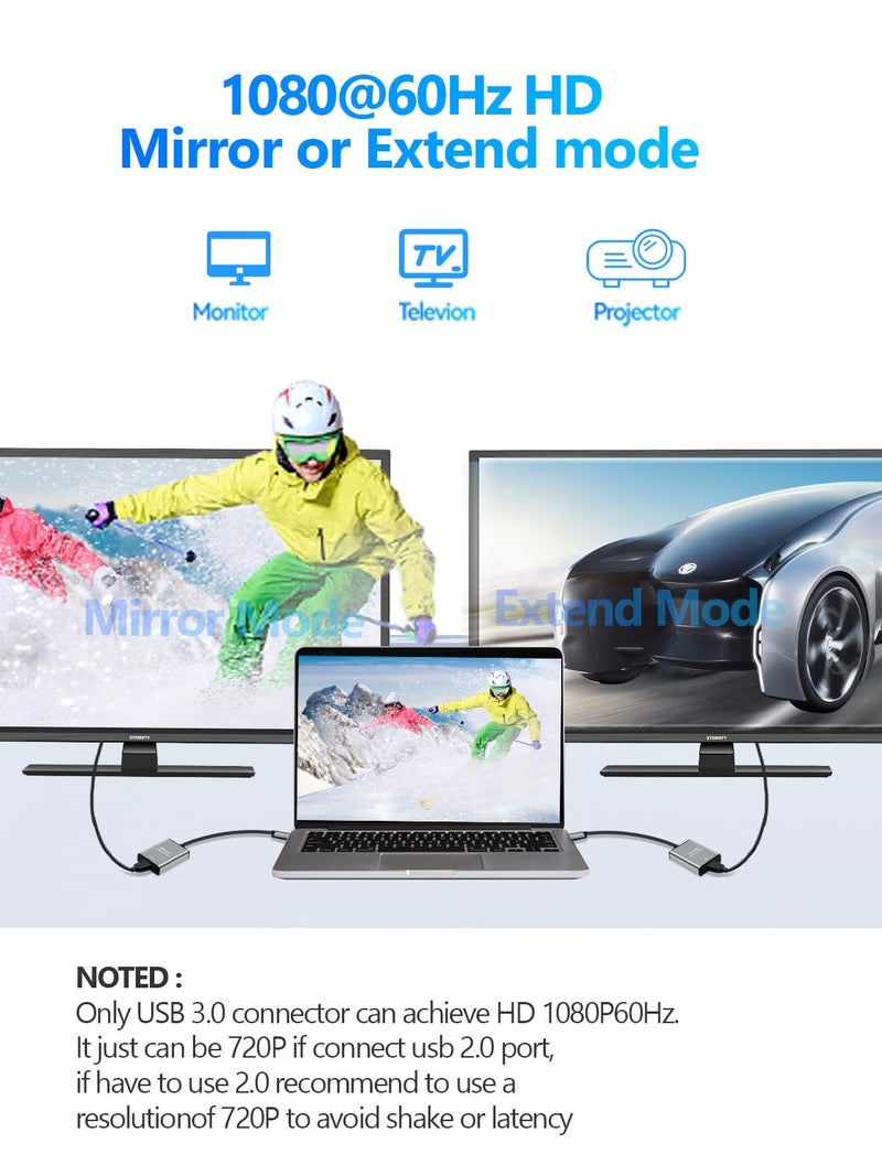 WinRaybot USB to HDMI Adapter for Laptop,USB hub,USB A 3.0 to HDMI Display Expander (USB 3.0-Silver) - Image 4
