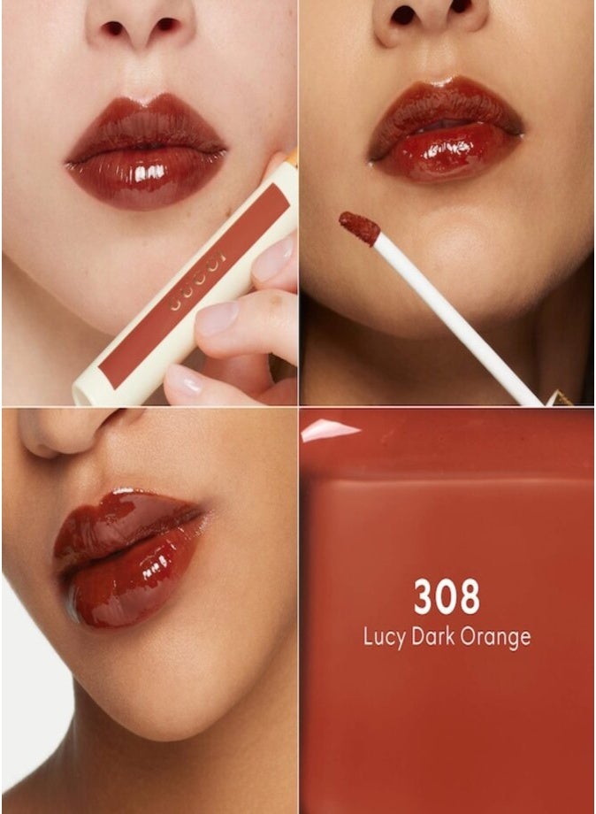 غوتشي ملمع الشفاه السائل GUCCI Glow Oil-In-Water Tint (سعة 6.5 مل - درجة 308 Lucy Dark Orange) – تركيبة مرطبة تمنح لمعاناً مشرقاً. - Image 2