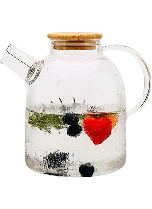 ROSEFINCH ROSEFINCH Glass Pitcher with Wooden Bamboo Lid and Golden Handle 15 Litre Glass Water Sun Tea Jar for iced Tea Juice Milk Coffee Fruit Hot Cold Beverages Carafe Pack of 1 Clear  - Image 1
