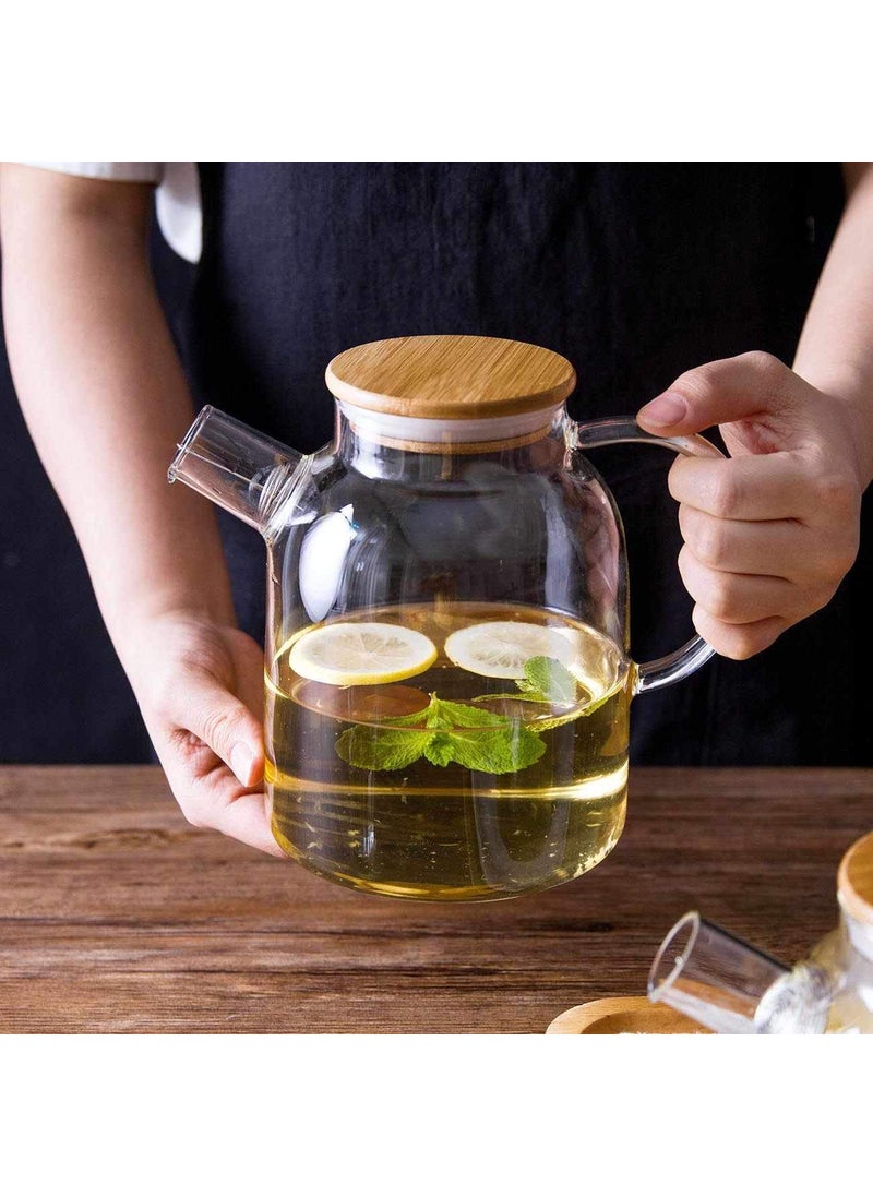 ROSEFINCH ROSEFINCH Glass Pitcher with Wooden Bamboo Lid and Golden Handle 15 Litre Glass Water Sun Tea Jar for iced Tea Juice Milk Coffee Fruit Hot Cold Beverages Carafe Pack of 1 Clear  - Image 2