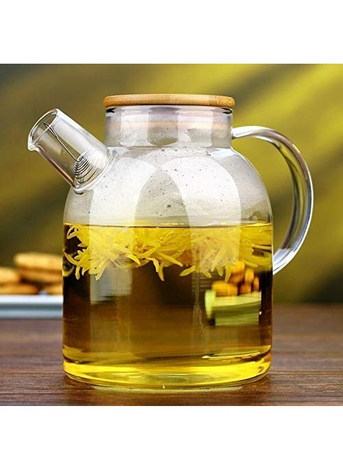 ROSEFINCH ROSEFINCH Glass Pitcher with Wooden Bamboo Lid and Golden Handle 15 Litre Glass Water Sun Tea Jar for iced Tea Juice Milk Coffee Fruit Hot Cold Beverages Carafe Pack of 1 Clear  - Image 3